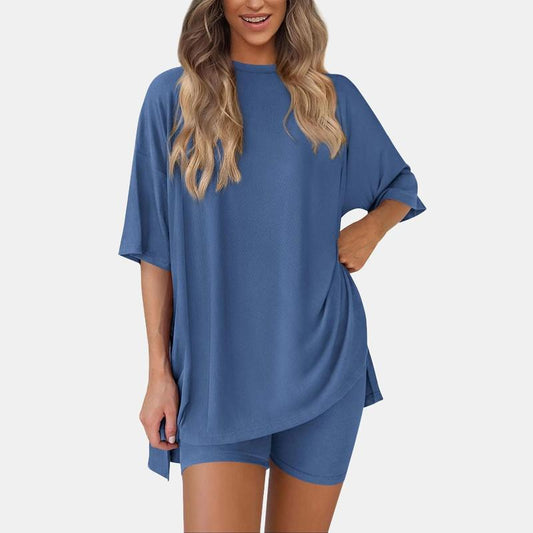 Women's Two-Piece Set Casual Loose Shorts Home Clothes Summer 2025 Comfortable Polyester Fiber Fashionable Streetwear